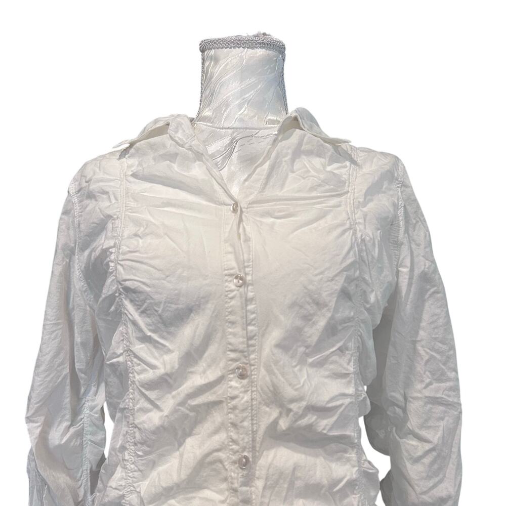 Y2K White Ruched Cotton Button Down Shirt Long Sleeve Fitted Coquette Sz M - Picture 7 of 16